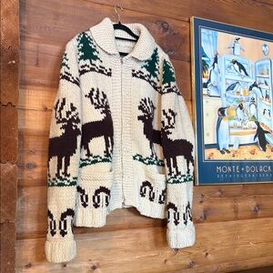 1970's, Wool Hand Knit Cowichan Sweater, Deer Design / Size Large
